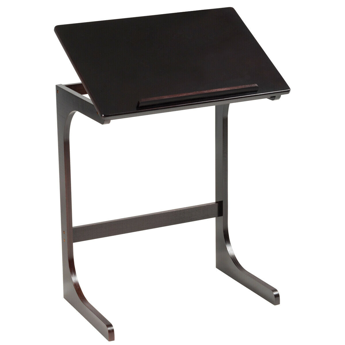 Mesa auxiliar de sofá con forma de C ajustable con superficie reclinable - Marrón