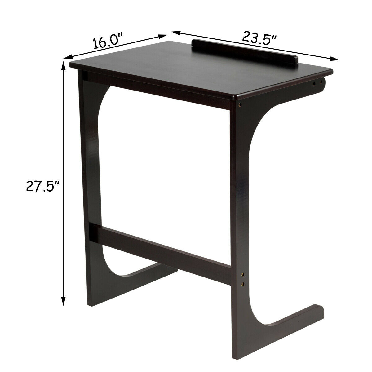 Mesa auxiliar de sofá con forma de C ajustable con superficie reclinable - Marrón