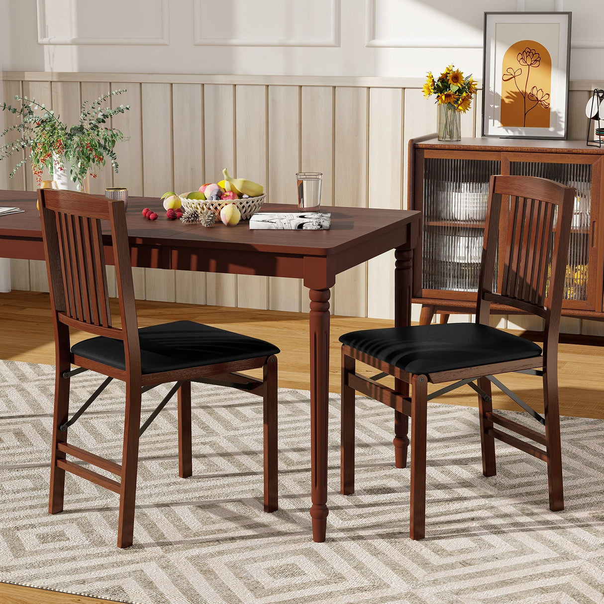 Juego de 2 sillas de cocina plegables tapizadas con asiento acolchado - Marrón