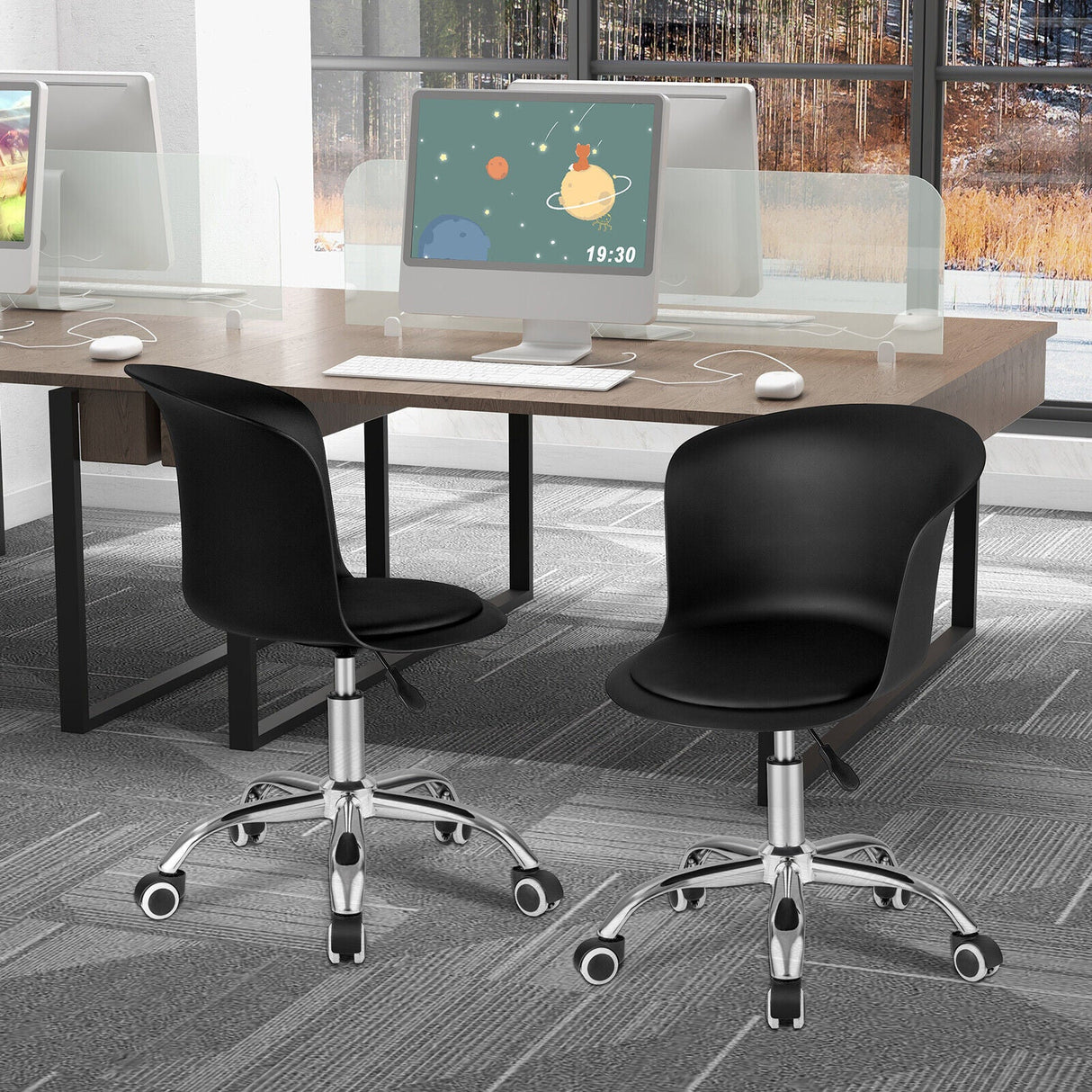 Juego de 2 sillas de oficina con respaldo ergonómico y asiento de piel sintética acolchada suave