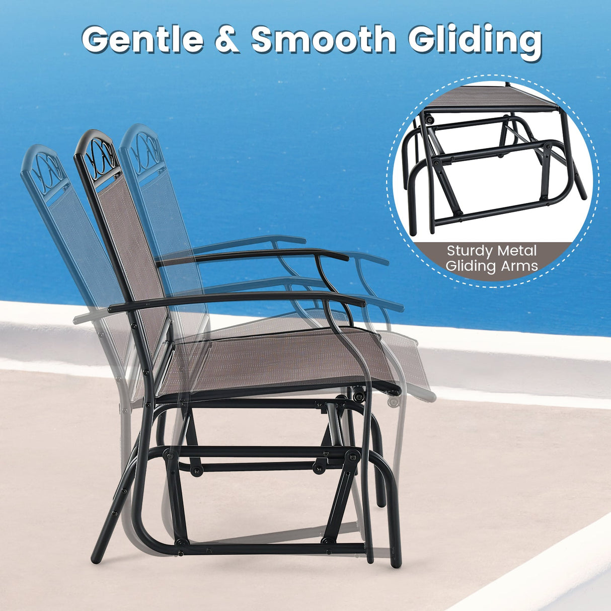 Juego de 2 sillones mecedora metálicos para exterior con tela resistente a la intemperie