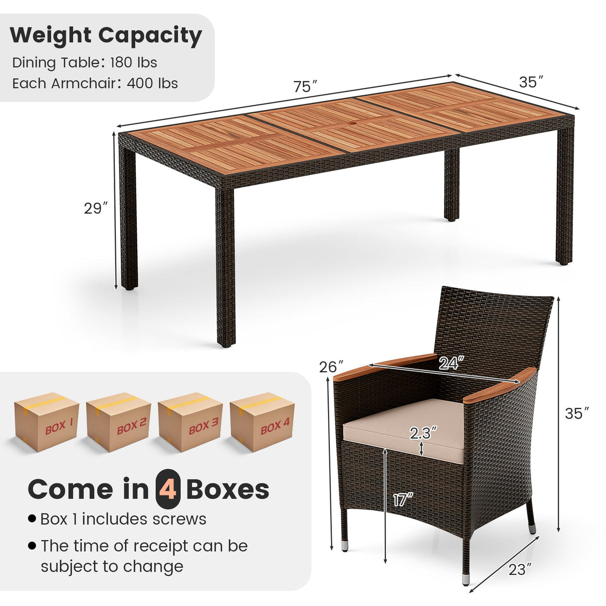 Juego de comedor de exterior de 9 piezas con orificio para sombrilla