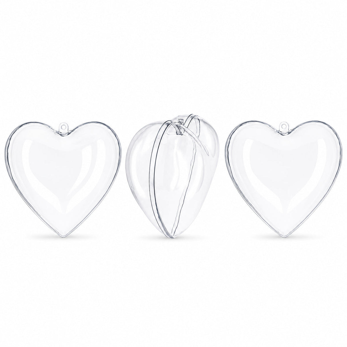 Set of 3 Clear Plastic Hearts Ornaments 2.45 Inches (62 mm)