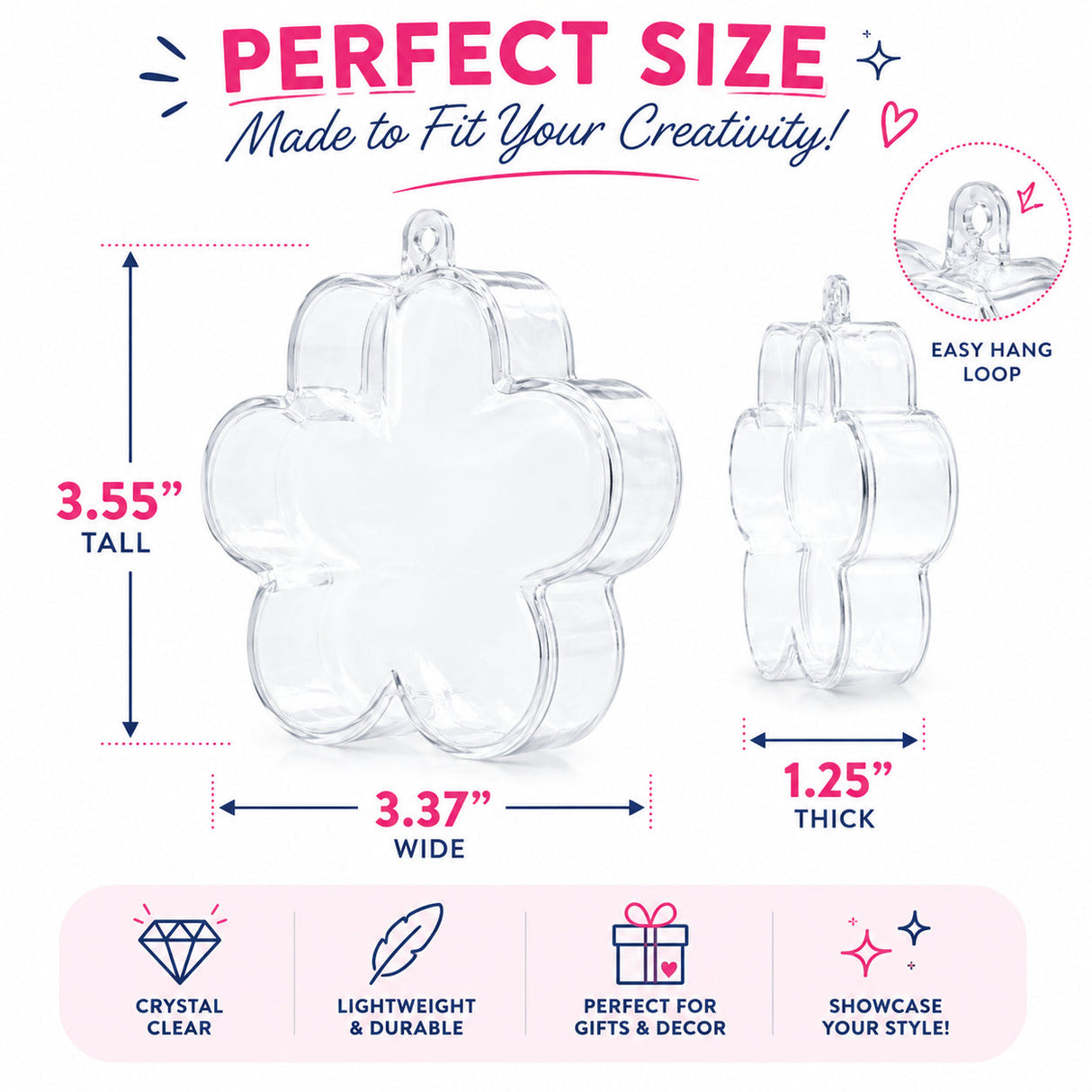 Clear Plastic Flower Ornament 3.55 Inches (90 mm)