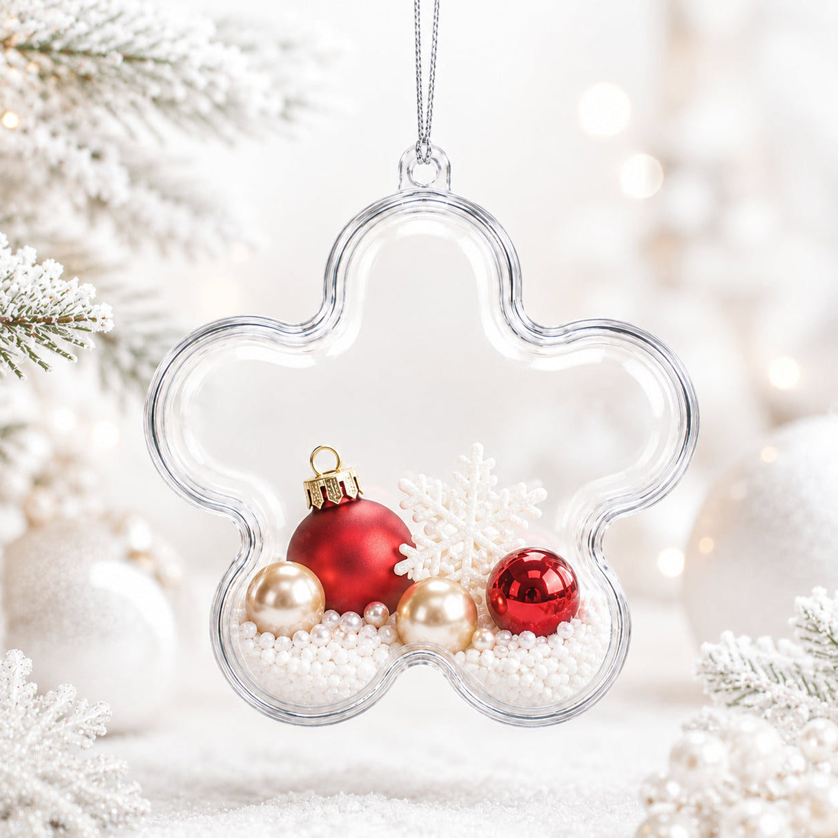 Clear Plastic Flower Ornament 3.55 Inches (90 mm)