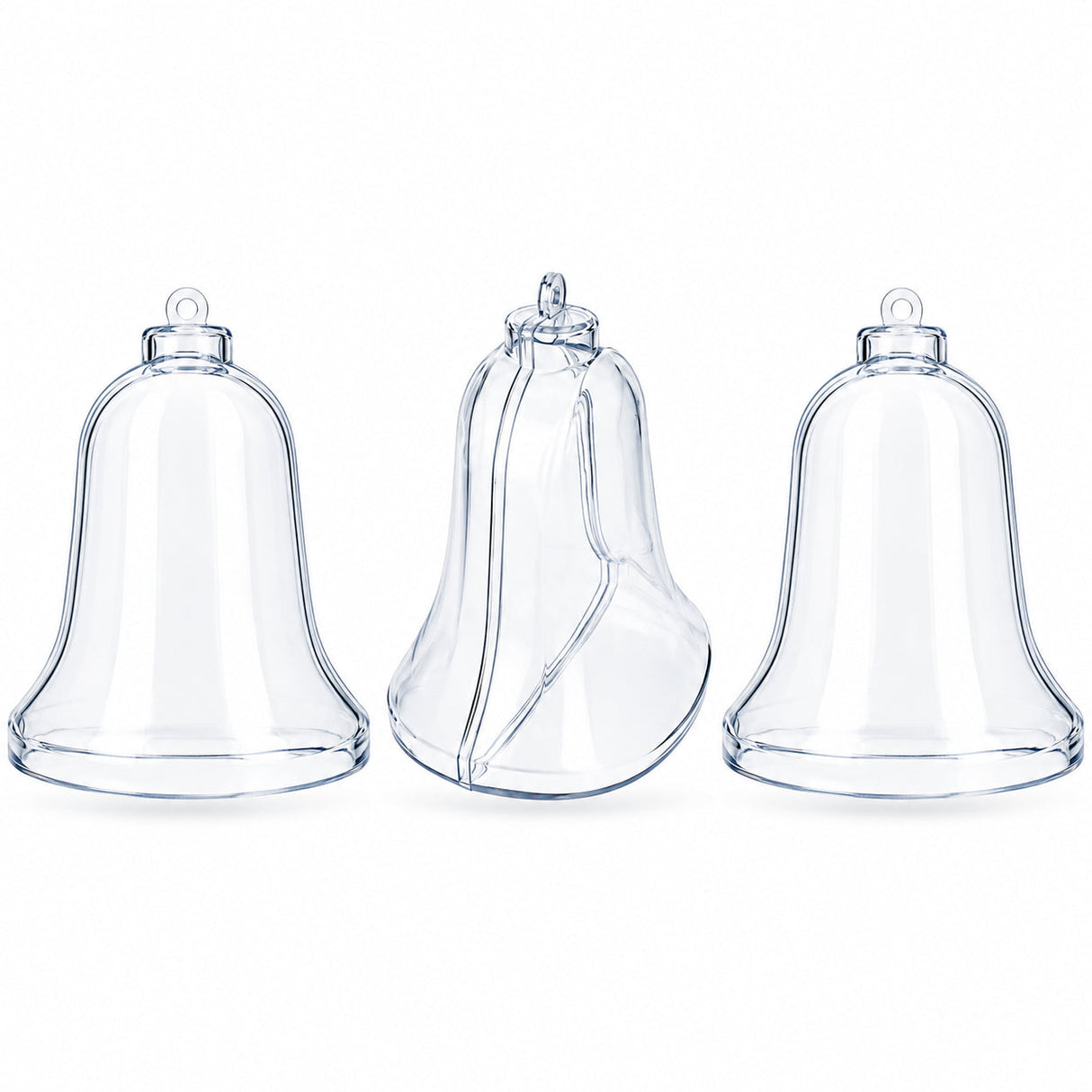 Set of 3 Clear Plastic Bell Ornaments 3.7 Inches (94 mm)