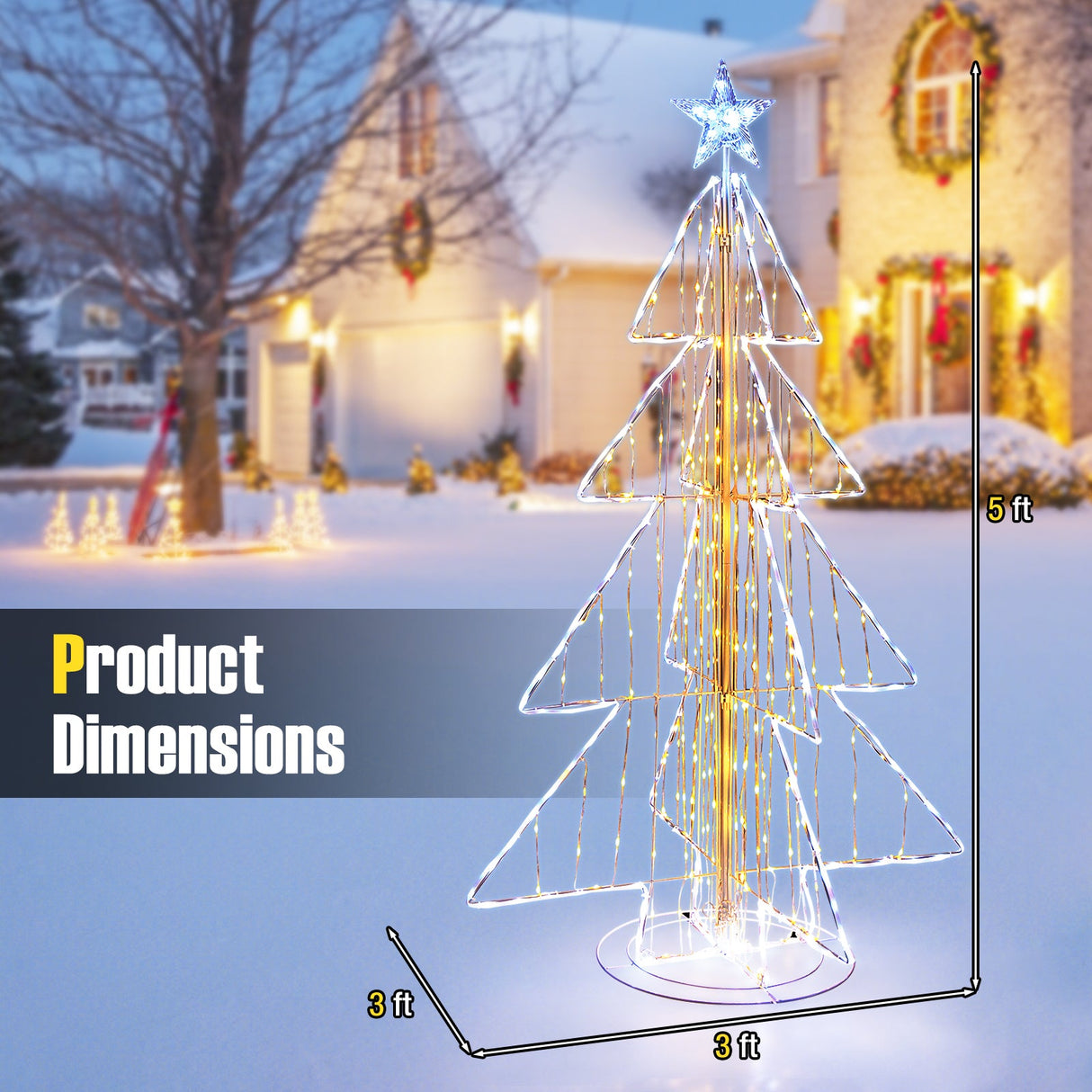 Árbol de Navidad Animado de 5 Pies con Luces LED Cálidas y Frías