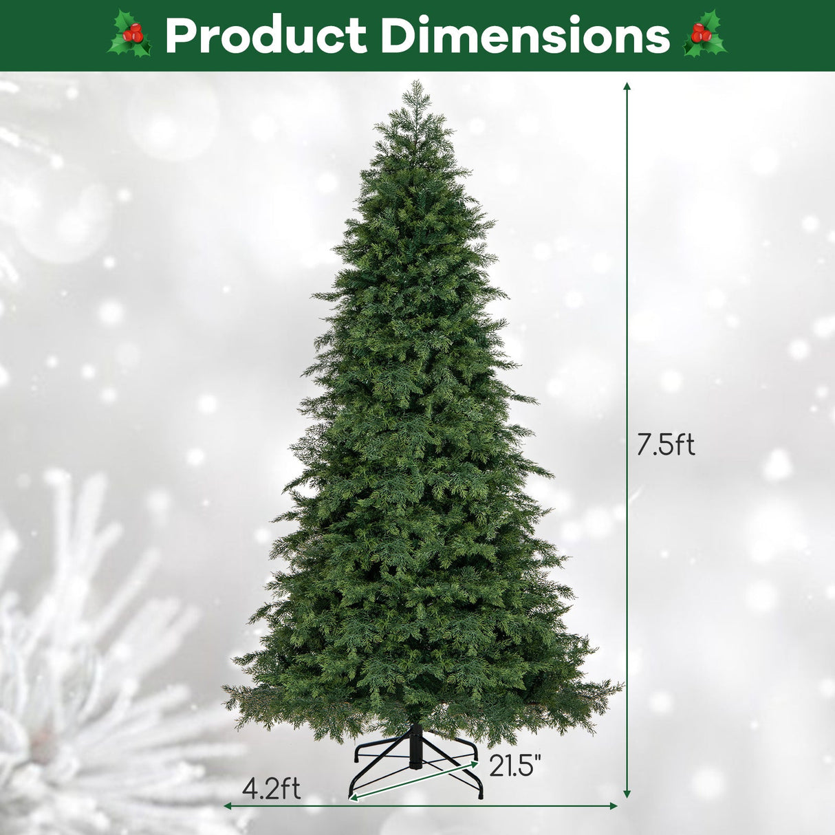 Árbol de Navidad Artificial Verde, con Bisagras, con 721/1019 Puntas de Ramas Abundantes