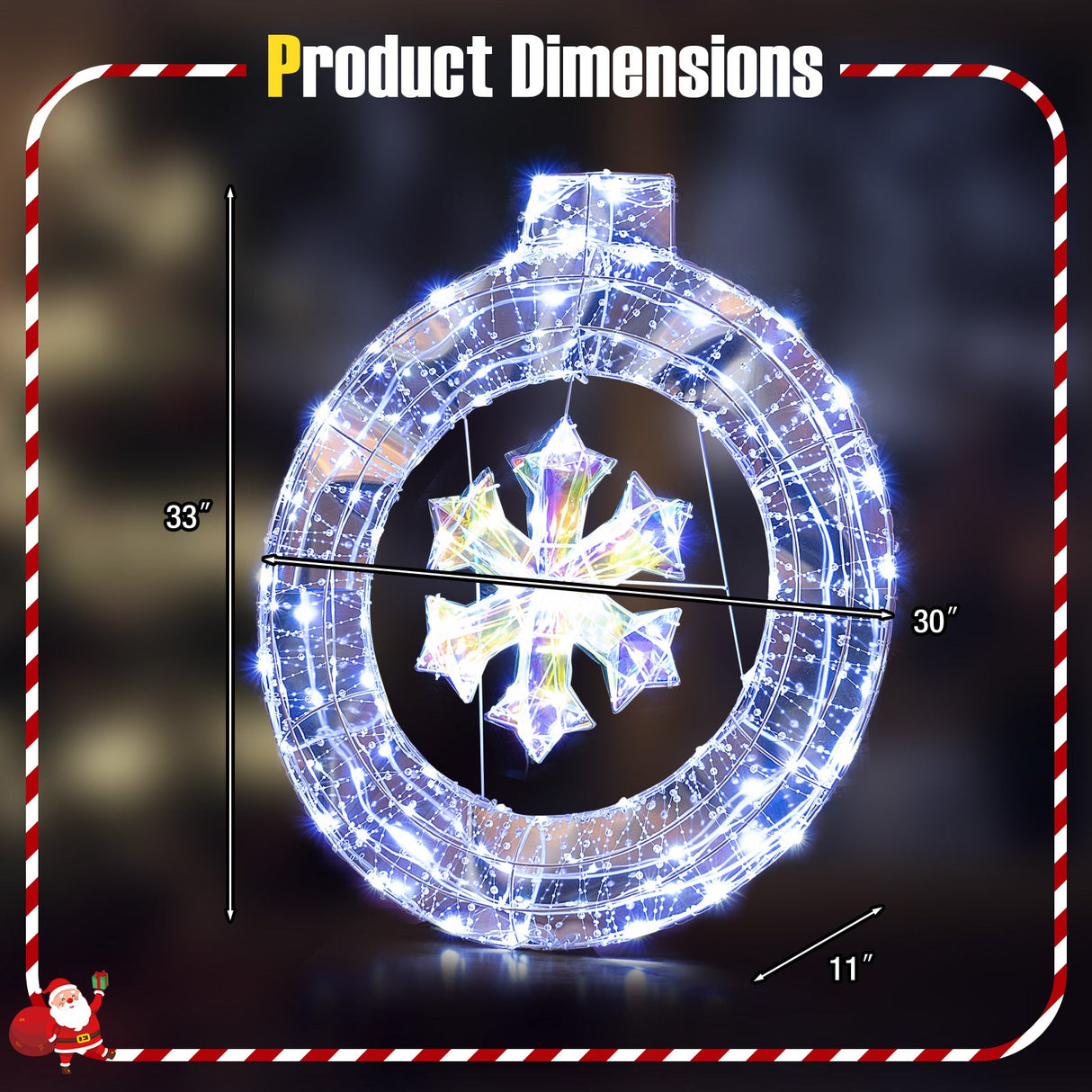 Guirnalda de copo de nieve iluminada de 33 pulgadas con anillo para colgar y soporte