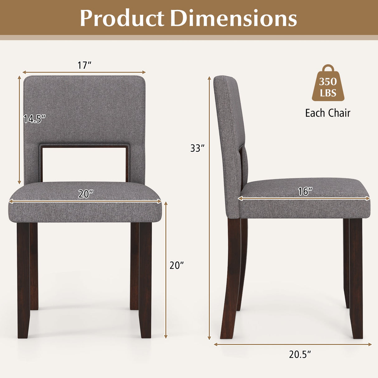 Set of 2 Wooden Dining Chair with Acacia Wood Frame Padded Seat and Back