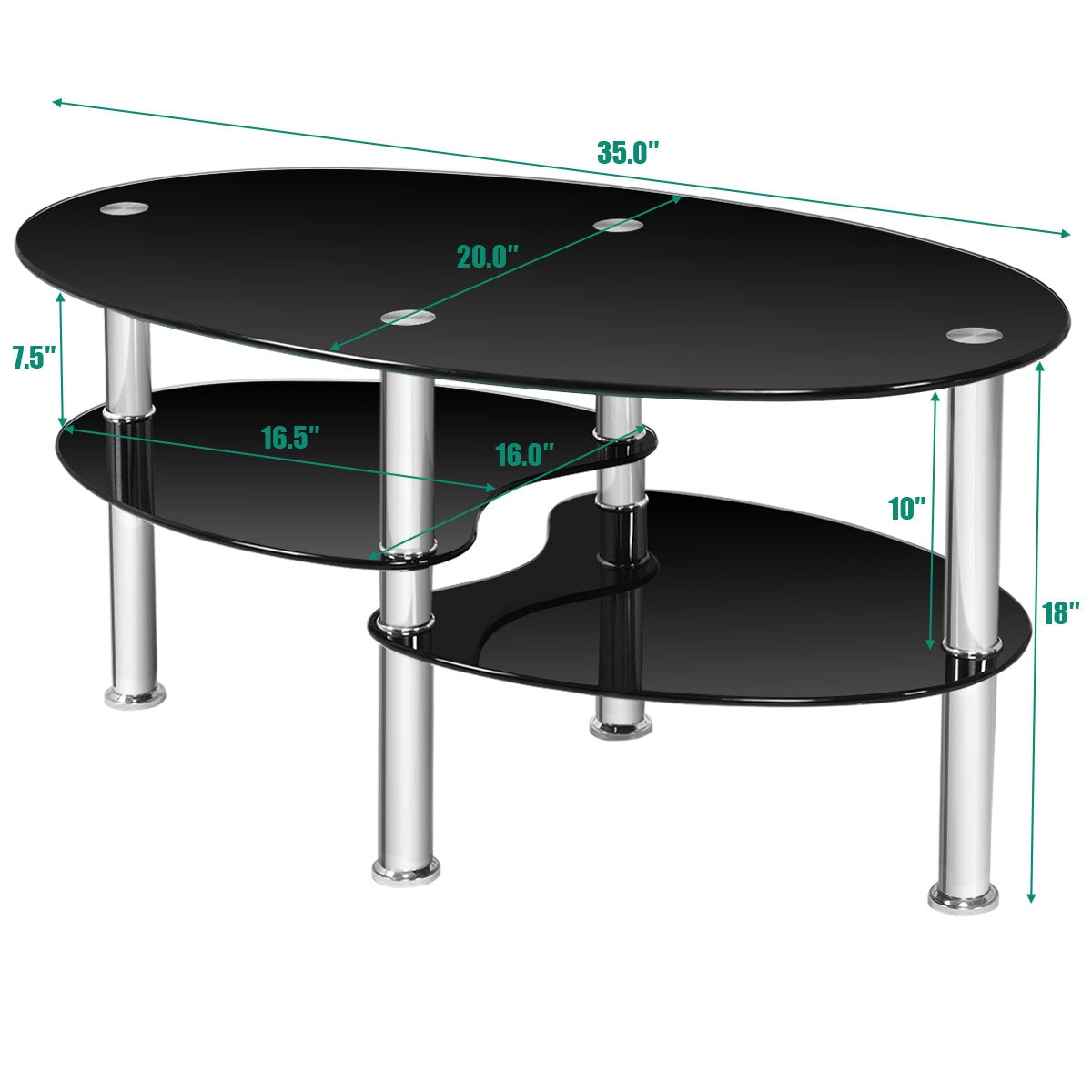 Mesa de centro ovalada de cristal templado