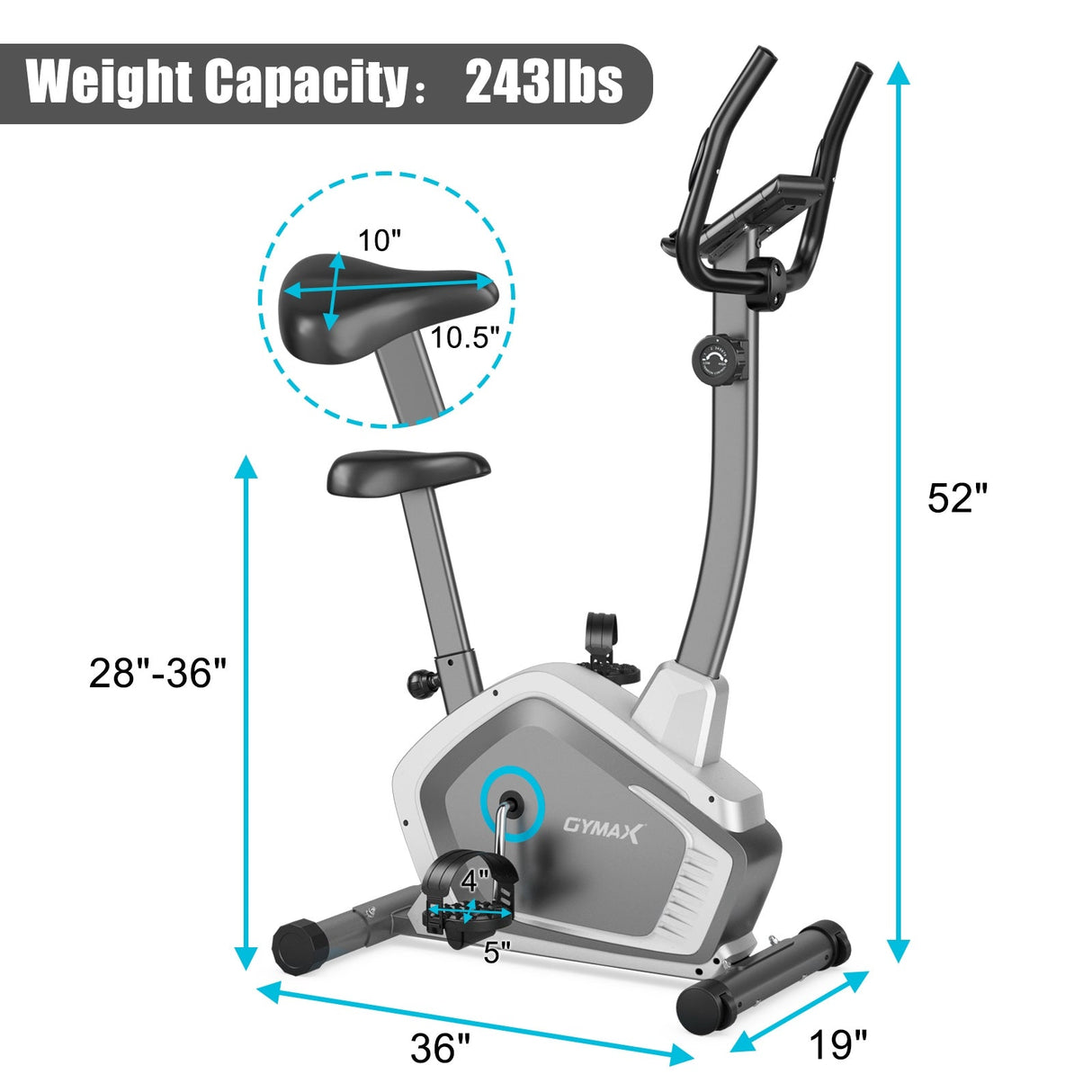Bicicleta estática vertical magnética con resistencia de 8 niveles