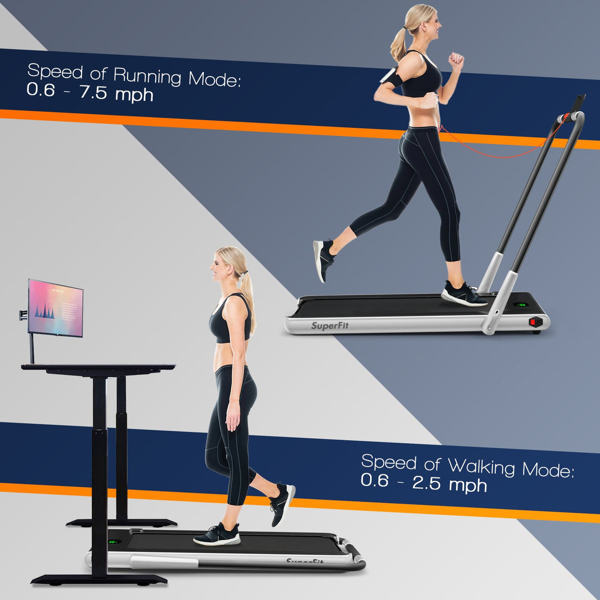 Cinta de Correr Plegable 2 en 1 con Control Remoto y Pantalla LED-Plateada