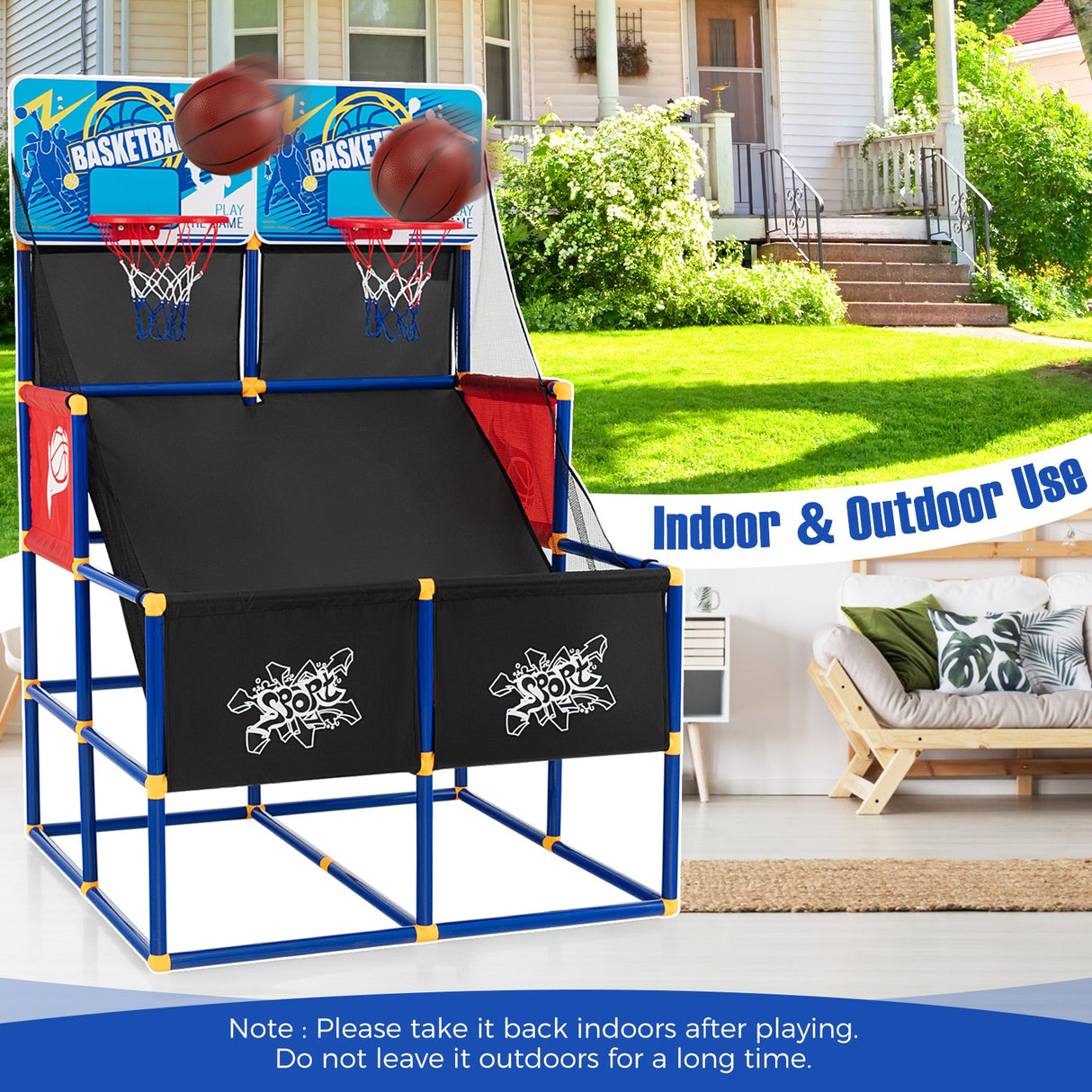Juego de baloncesto arcade para niños con 4 balones y bomba de aire