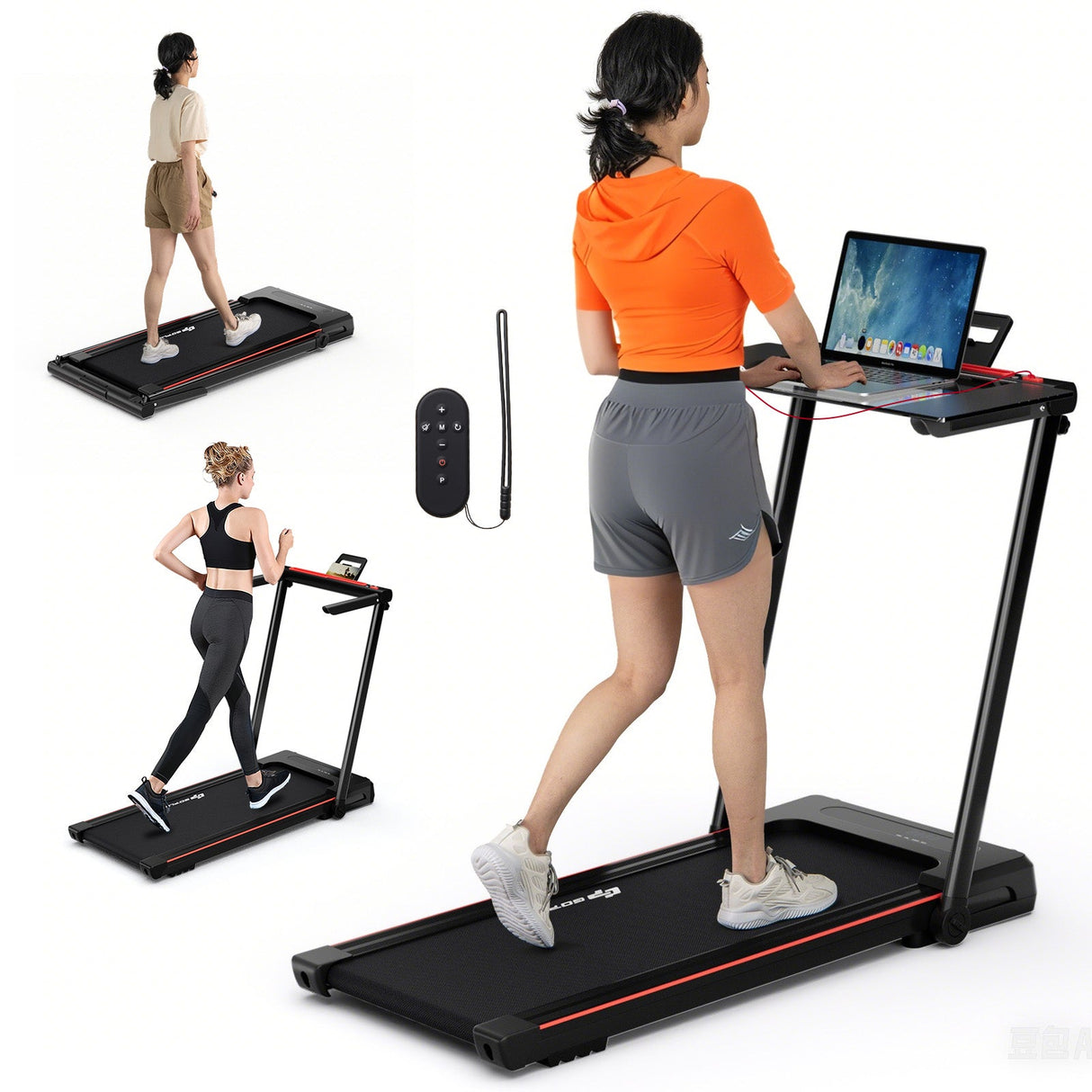 Cinta de correr plegable 3 en 1 con escritorio grande y pantalla LCD