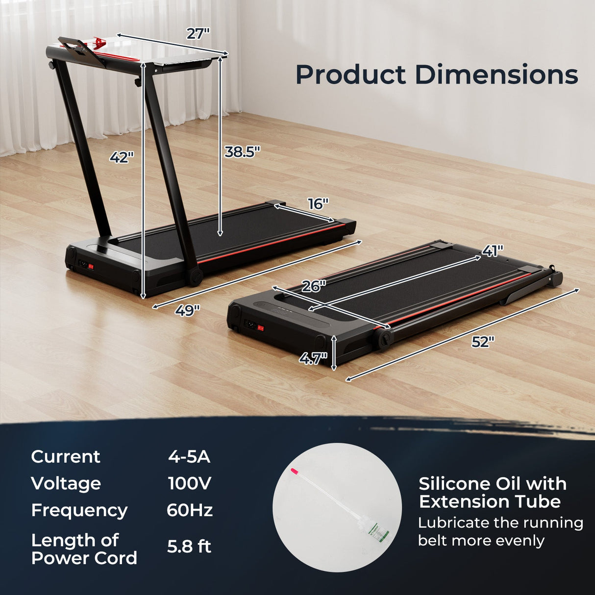 Cinta de correr plegable 3 en 1 con escritorio grande y pantalla LCD