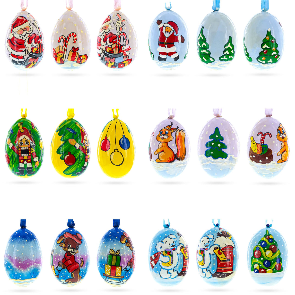 Santa, Nutcracker, Bear, Dog and Squirrel Wooden Christmas Ornaments 3 Inches