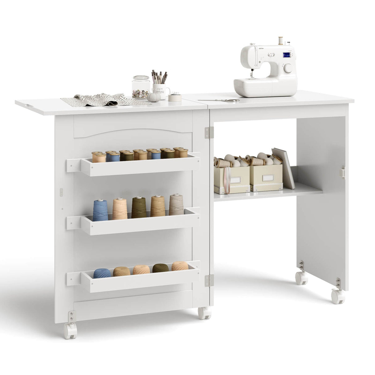 Folding Sewing Craft Table Shelf Storage Cabinet Home Furniture