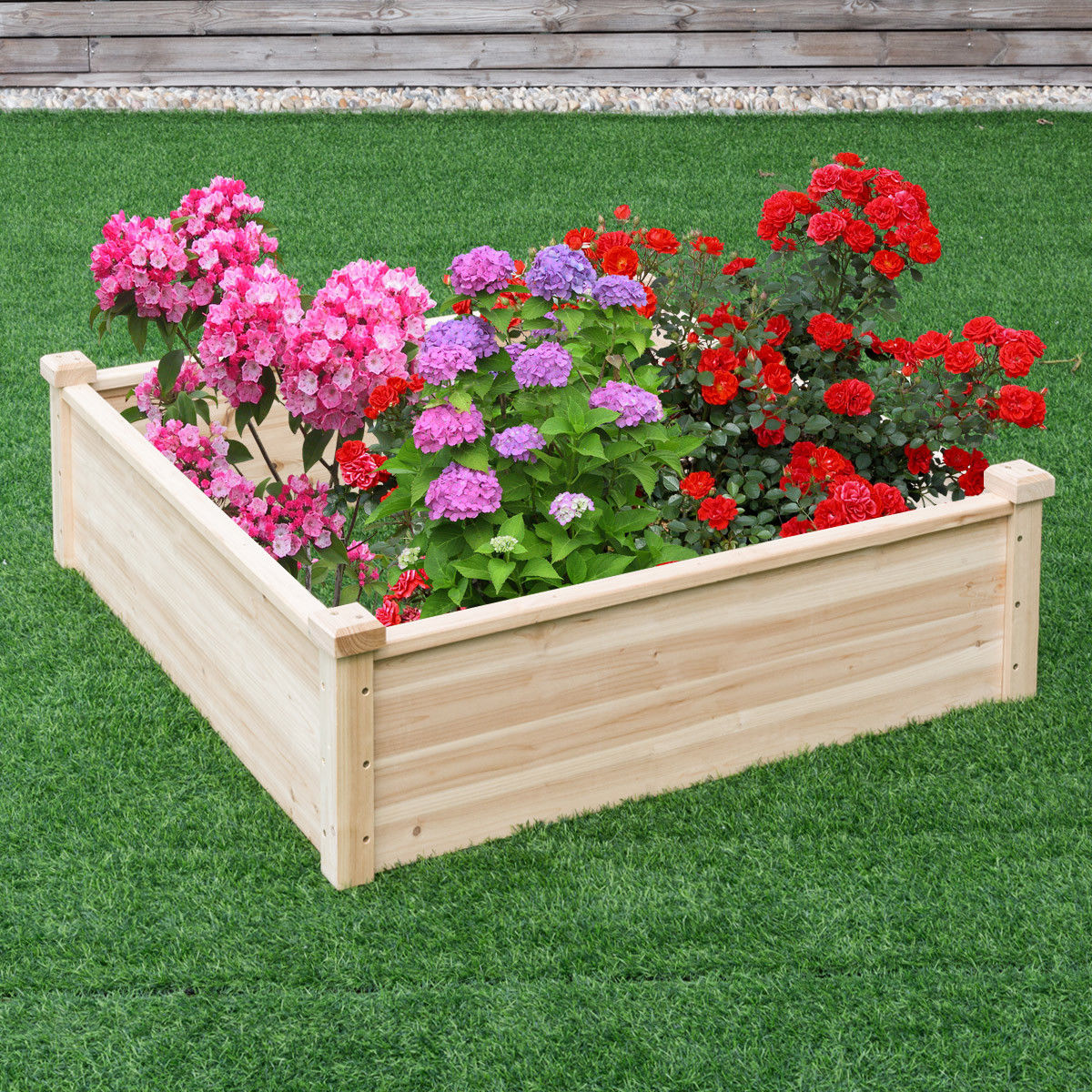 Mesa de cultivo cuadrada de madera para jardín