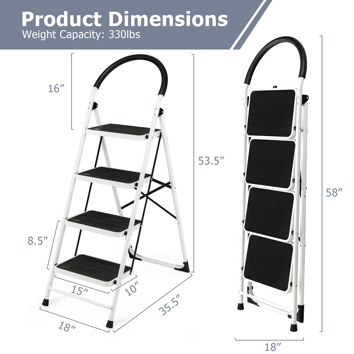 Escalera Plegable de 4 Peldaños con Plataforma Antideslizante y Capacidad de 150 kg