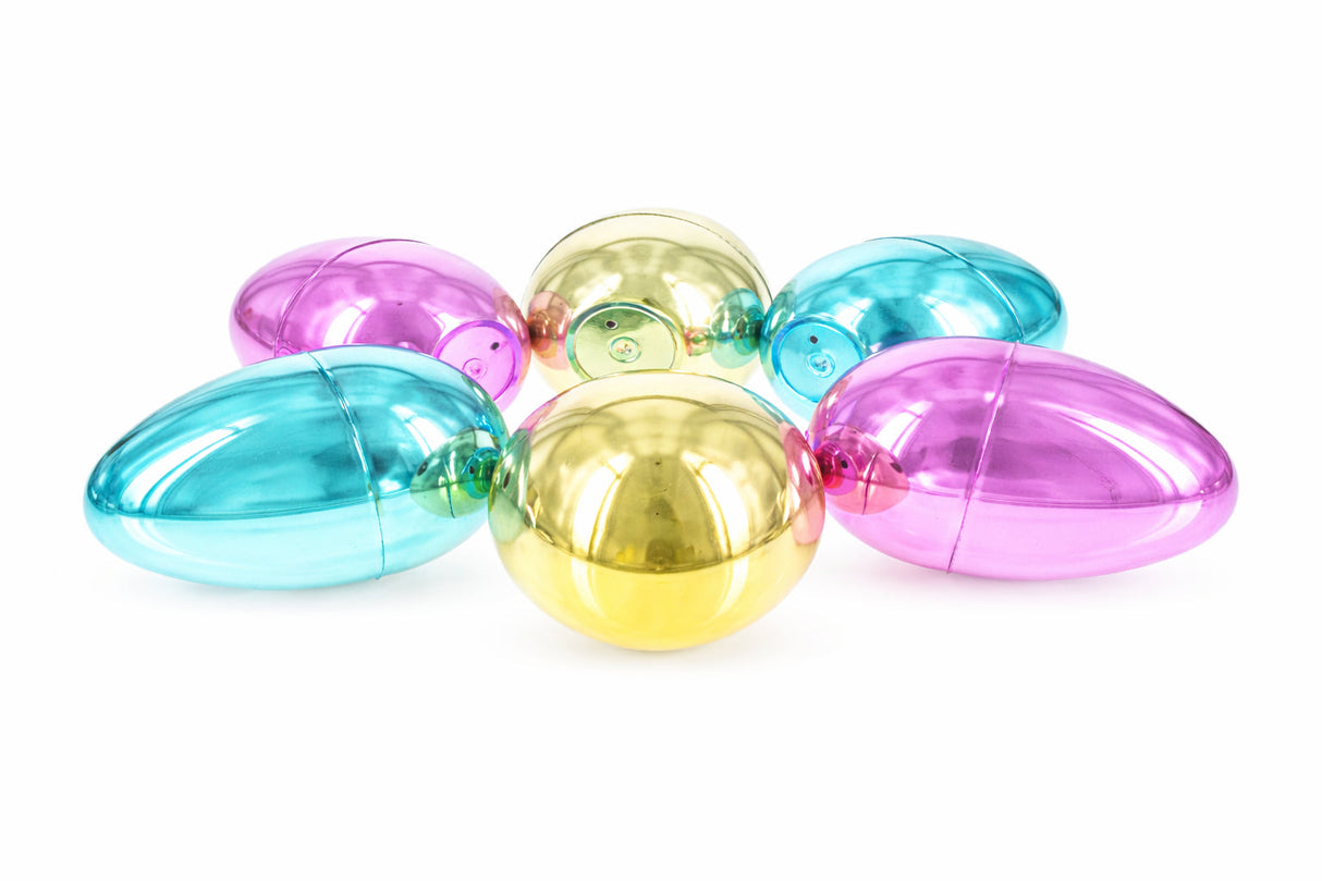Set of 6 Large Fillable Metallic Plastic Easter Eggs 4 Inches