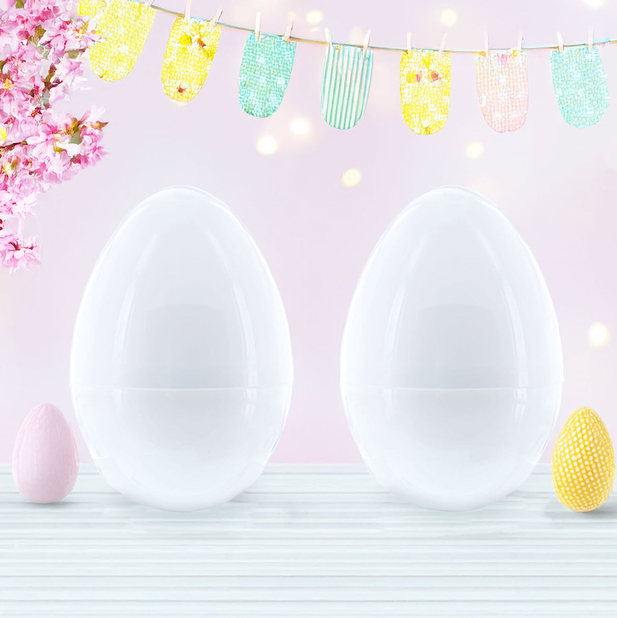 Set of 2 White Large Jumbo Giant Fillable Plastic Easter Eggs 10 Inches