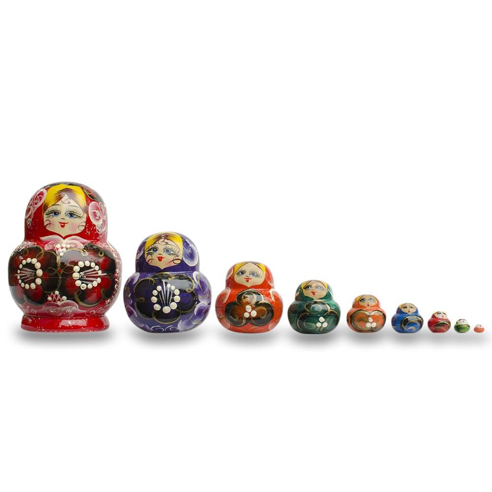 Set of 9 Rainbow Wooden Nesting Dolls 4.75 Inches