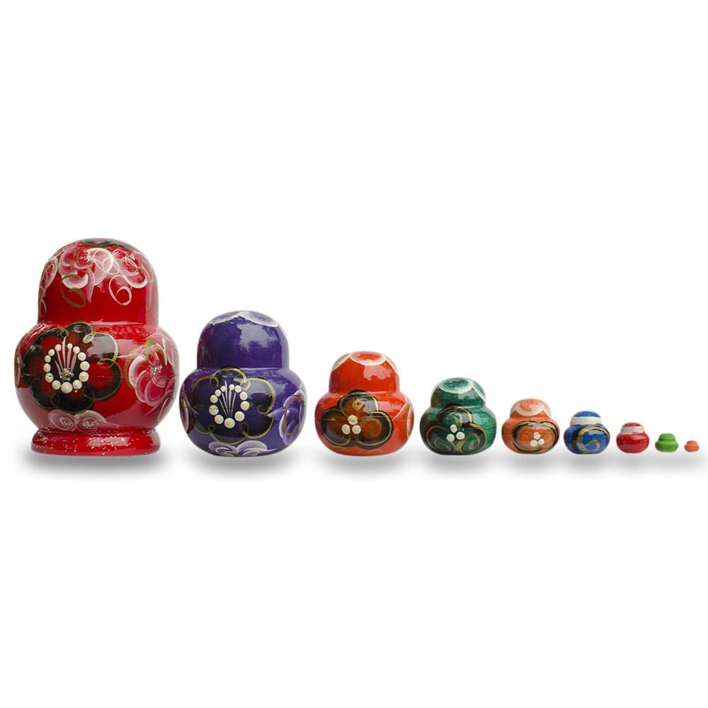 Set of 9 Rainbow Wooden Nesting Dolls 4.75 Inches