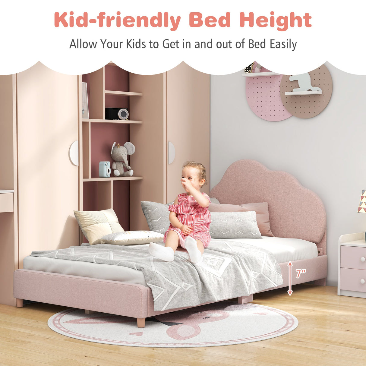 Estructura de Cama Individual con Cabecero Ajustable en Altura y Resistentes Láminas de Madera