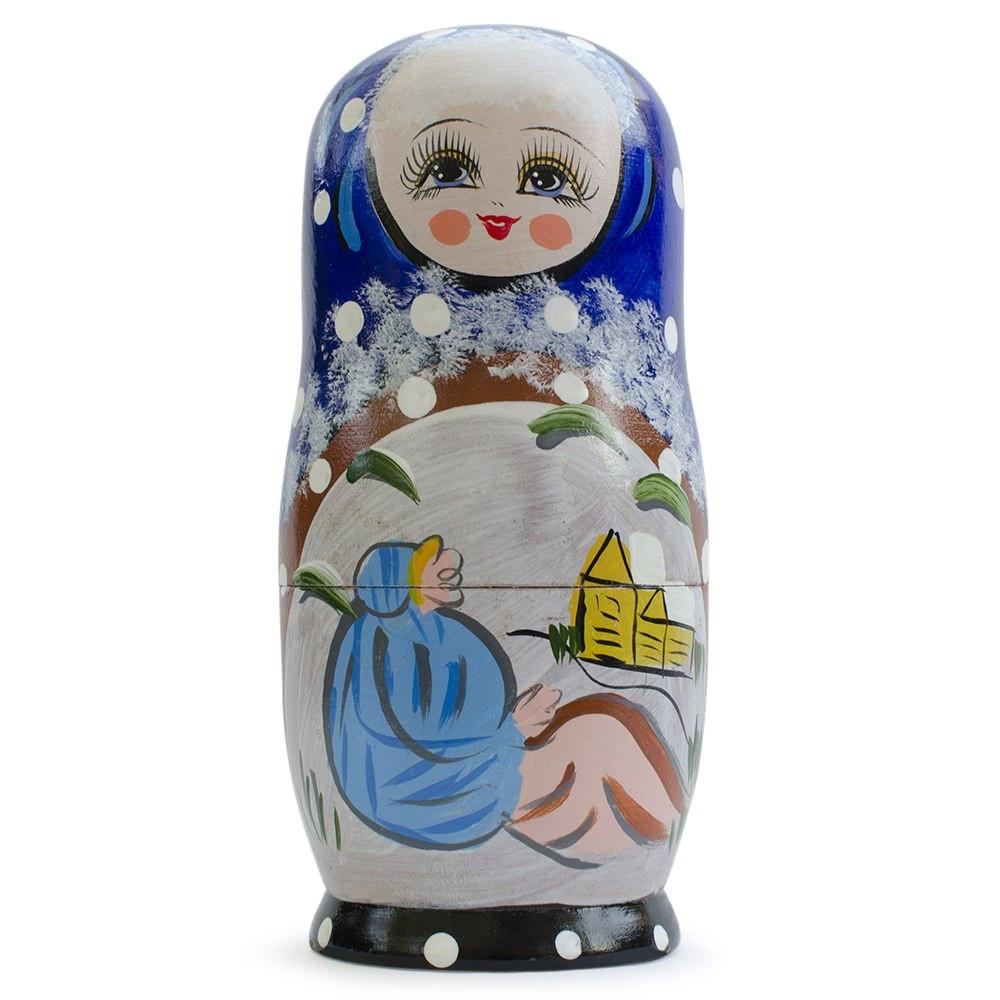 Set of 5 Winter Village Scene Nesting Dolls 6.5 Inches