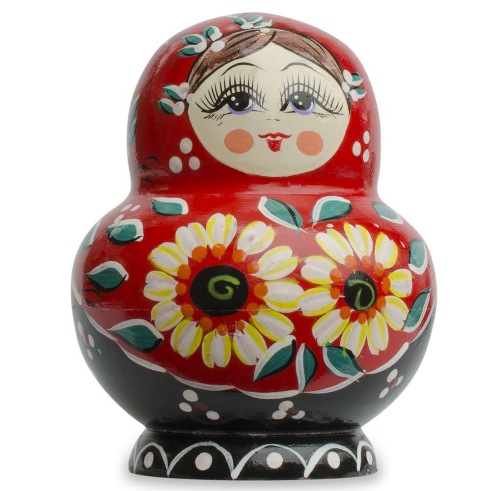 Set of 10 Daisy Flowers on Red Dress Nesting Dolls 7 Inches