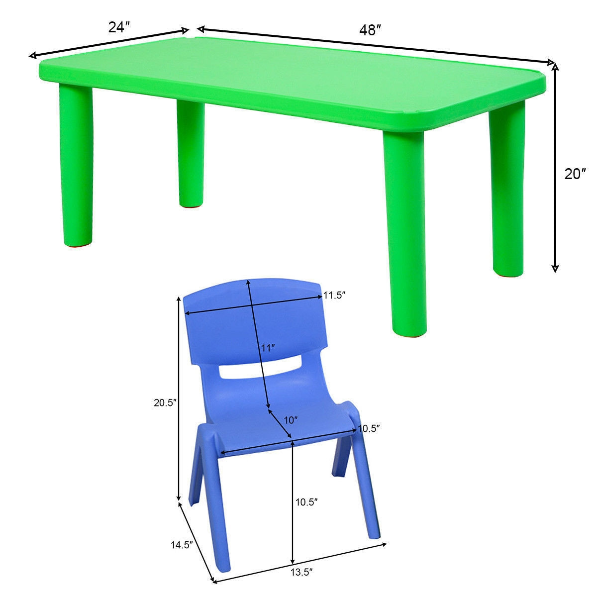Juego de Mesa y 4 Sillas de Plástico de Colores para Niños