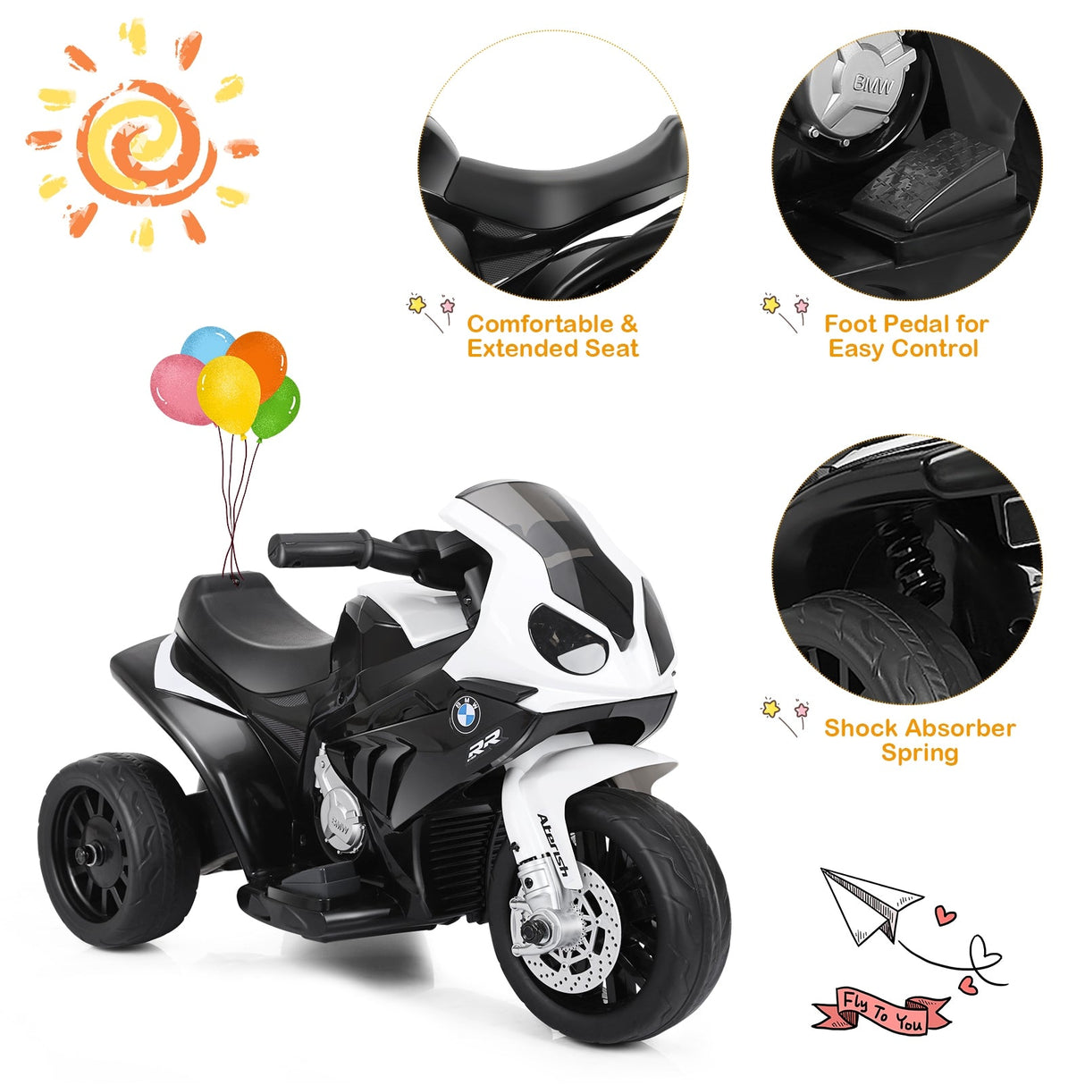 Motocicleta eléctrica BMW de 3 ruedas y 6 V con licencia para niños