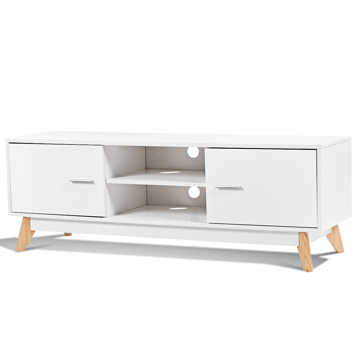 Mueble de TV de Madera con 2 Armarios de Almacenamiento y 2 Estantes Abiertos para TV de 60 Pulgadas