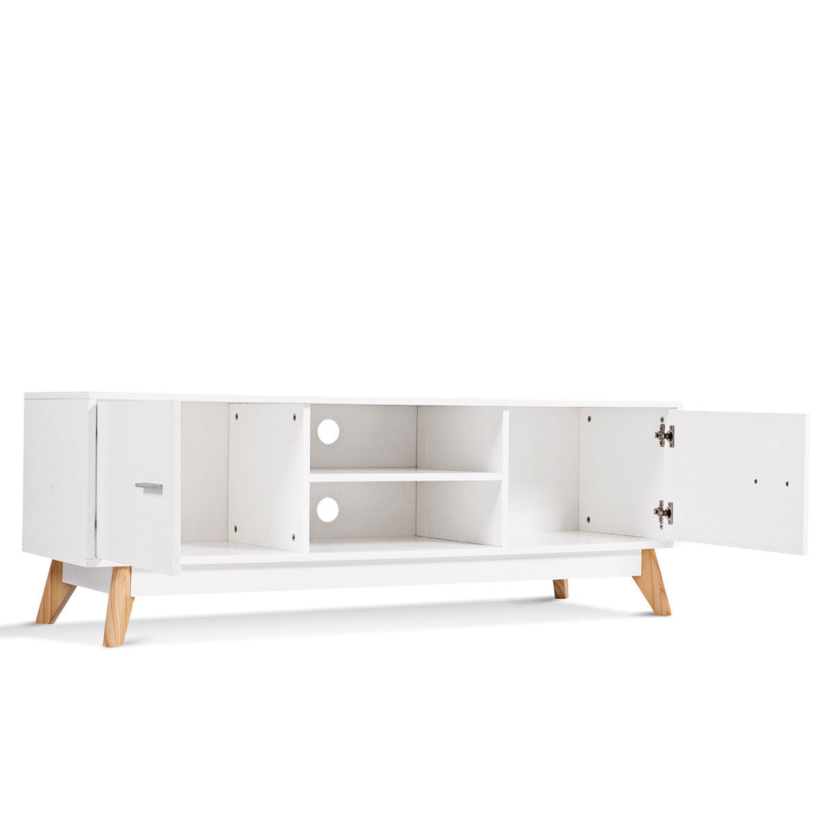 Mueble de TV de Madera con 2 Armarios de Almacenamiento y 2 Estantes Abiertos para TV de 60 Pulgadas