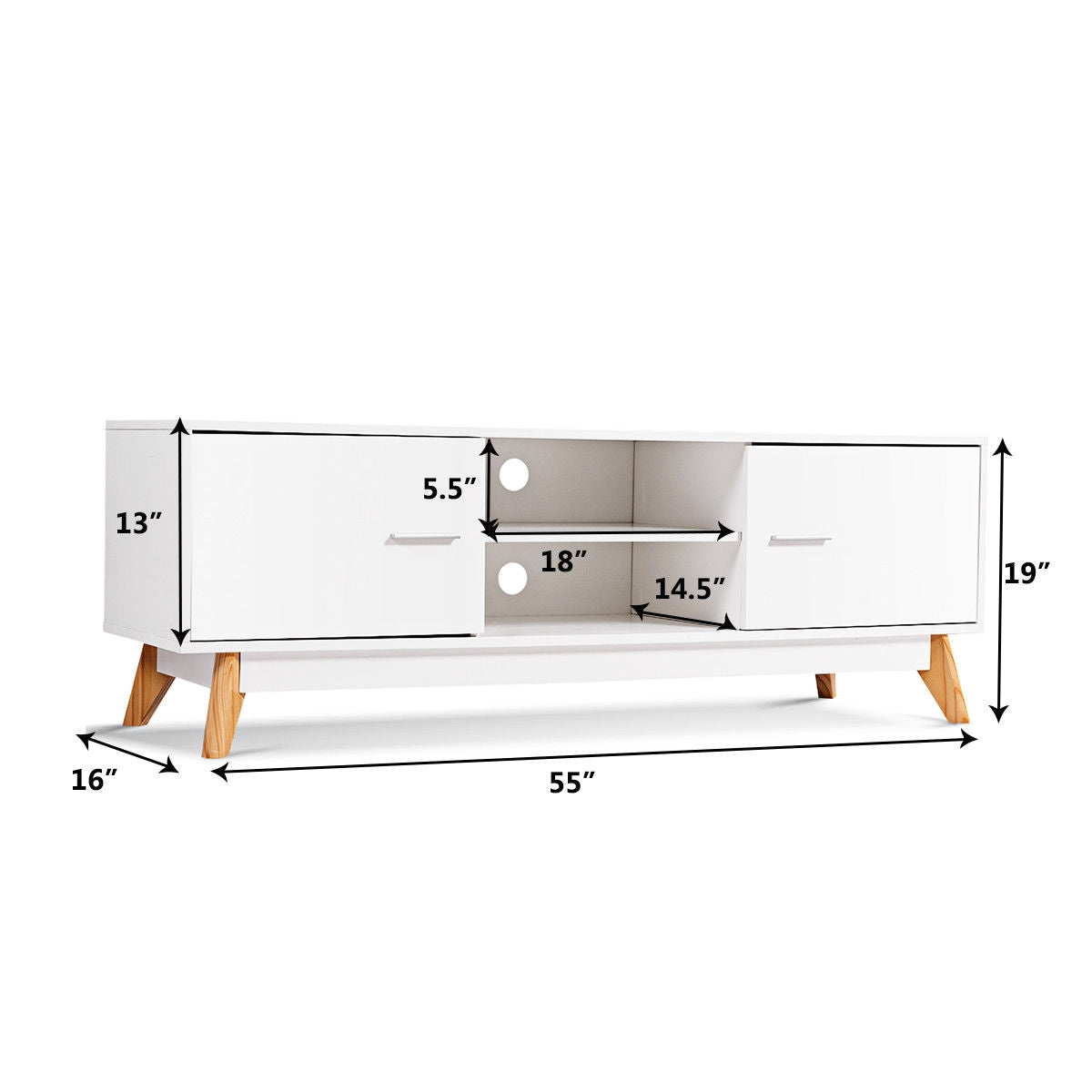 Mueble de TV de Madera con 2 Armarios de Almacenamiento y 2 Estantes Abiertos para TV de 60 Pulgadas
