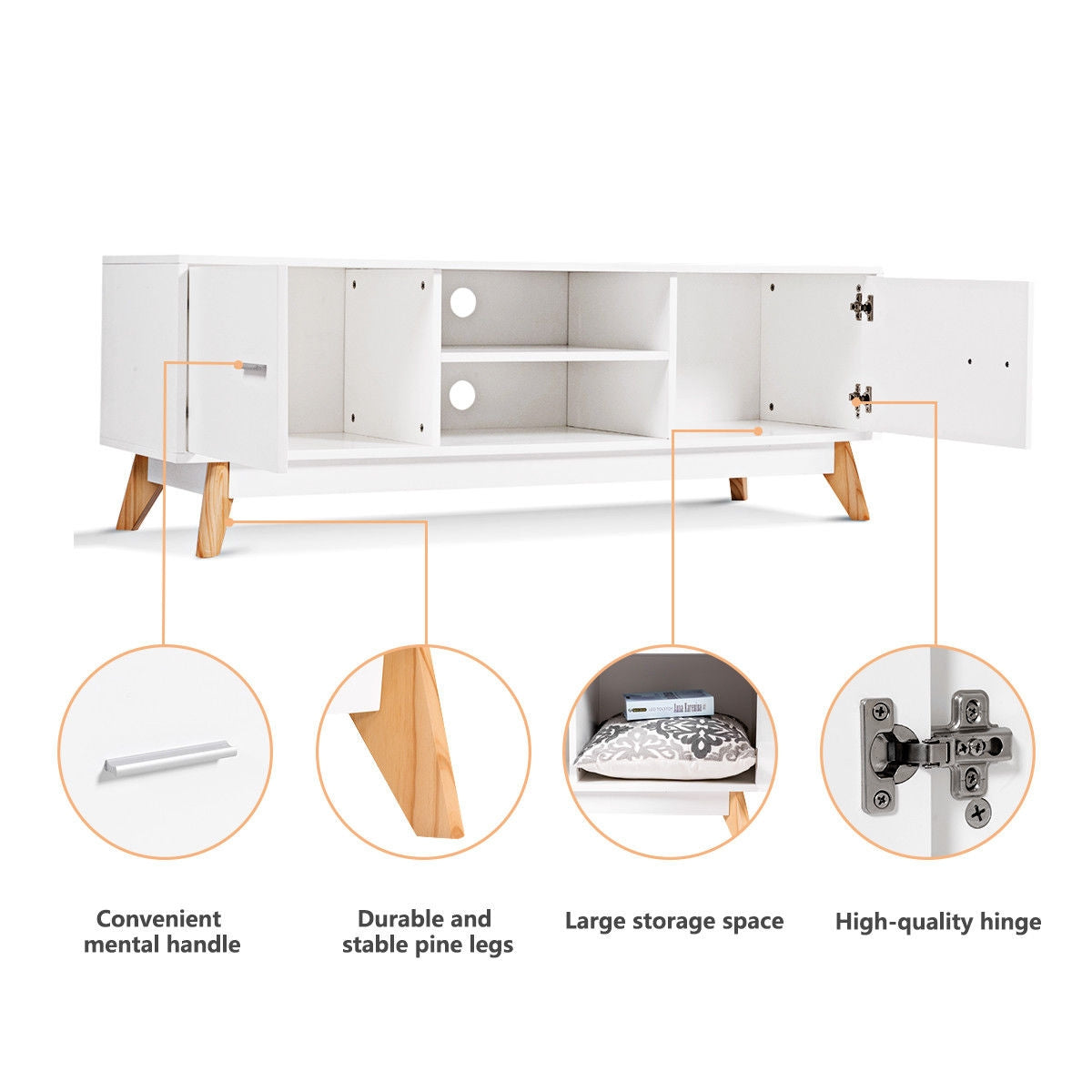 Mueble de TV de Madera con 2 Armarios de Almacenamiento y 2 Estantes Abiertos para TV de 60 Pulgadas
