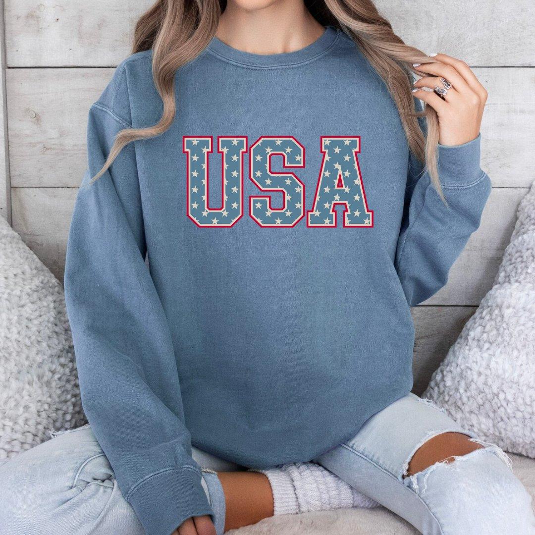 Sudadera de cuello redondo unisex para adultos con estrellas de EE. UU. en Comfort Colors