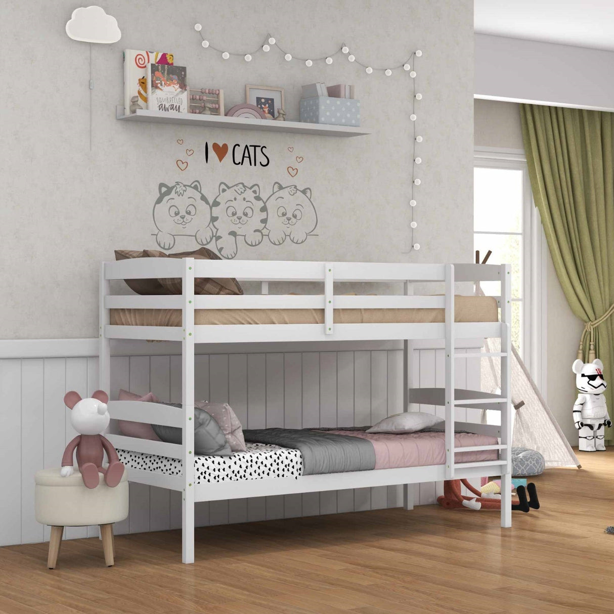 Paquete de habitación infantil: Estructura de cama + Juego de mesa y sillas infantiles + Organizador de almacenamiento de camión para niños pequeños + Tocador infantil
