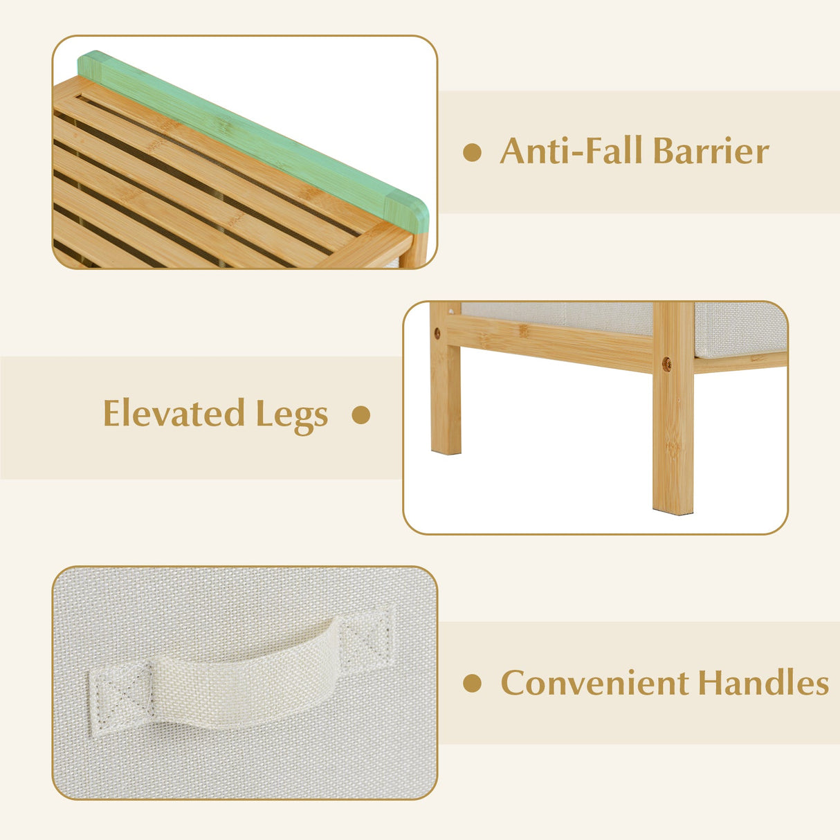 Cómoda de tela con 6 cajones y 6 cubos de tela plegables para dormitorio o sala de estar - Natural