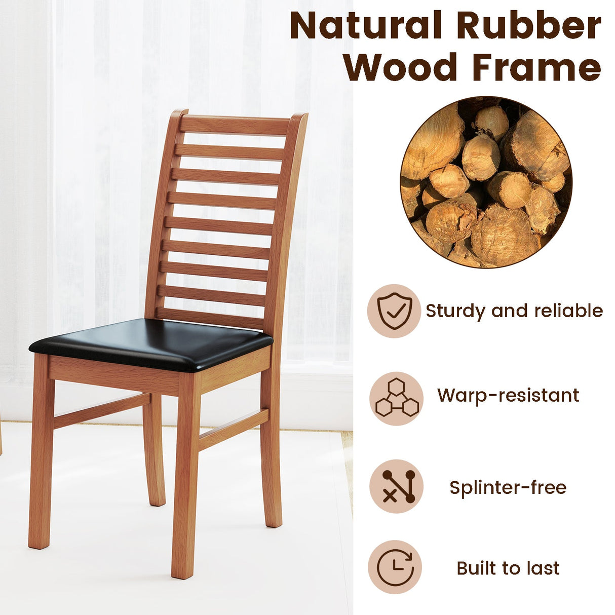 Juego de 2 sillas de comedor de madera con patas de madera de caucho para sala de estar