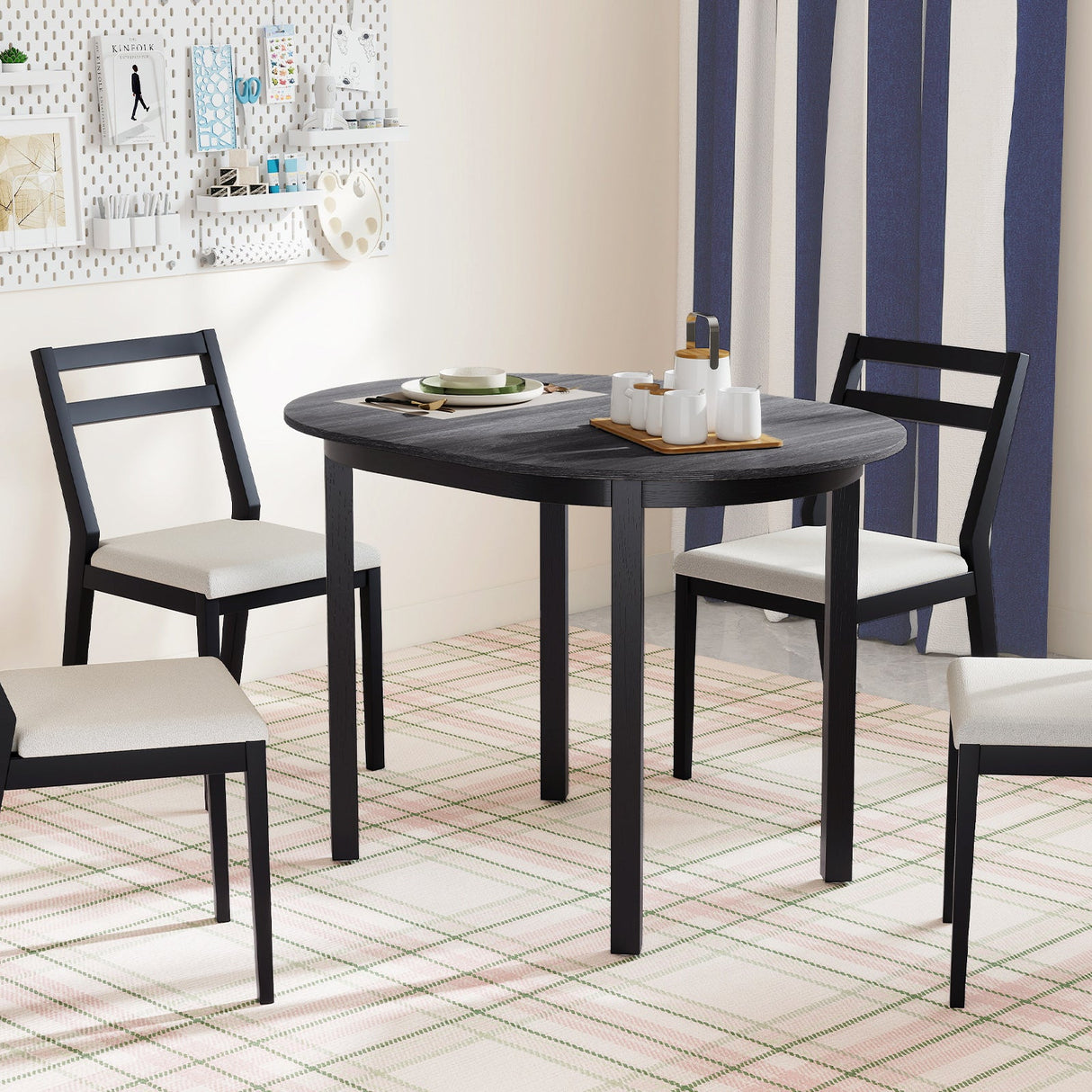 43 Inch Wooden Dining Table with Rubber Wood Legs for 2-4 People-Black