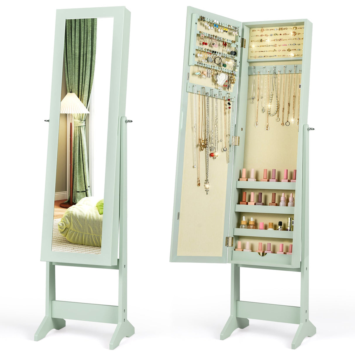 Gabinete de joyería de pie con espejo