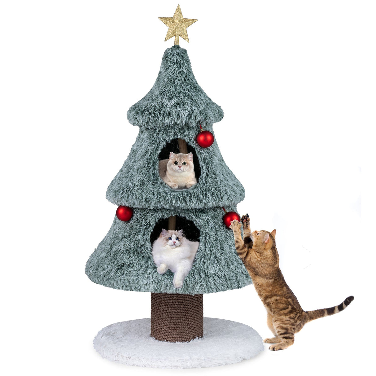 Árbol de Navidad para Gatos de Interior de 48.5 Pulgadas, Bonita Torre para Gatos con 2 Grandes Condominios y Rascador - Verde