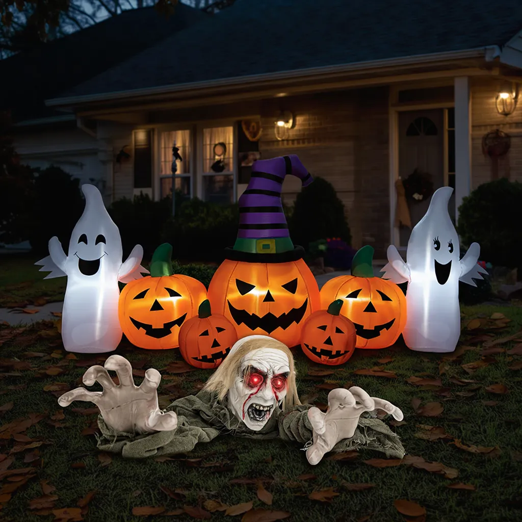 Zombie Trepador Rompesuelos de Halloween + Calabazas Hinchables