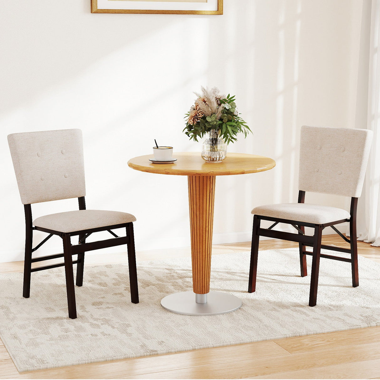 Juego de 2 sillas de comedor plegables sin brazos para cocina con asiento acolchado y respaldo reclinable