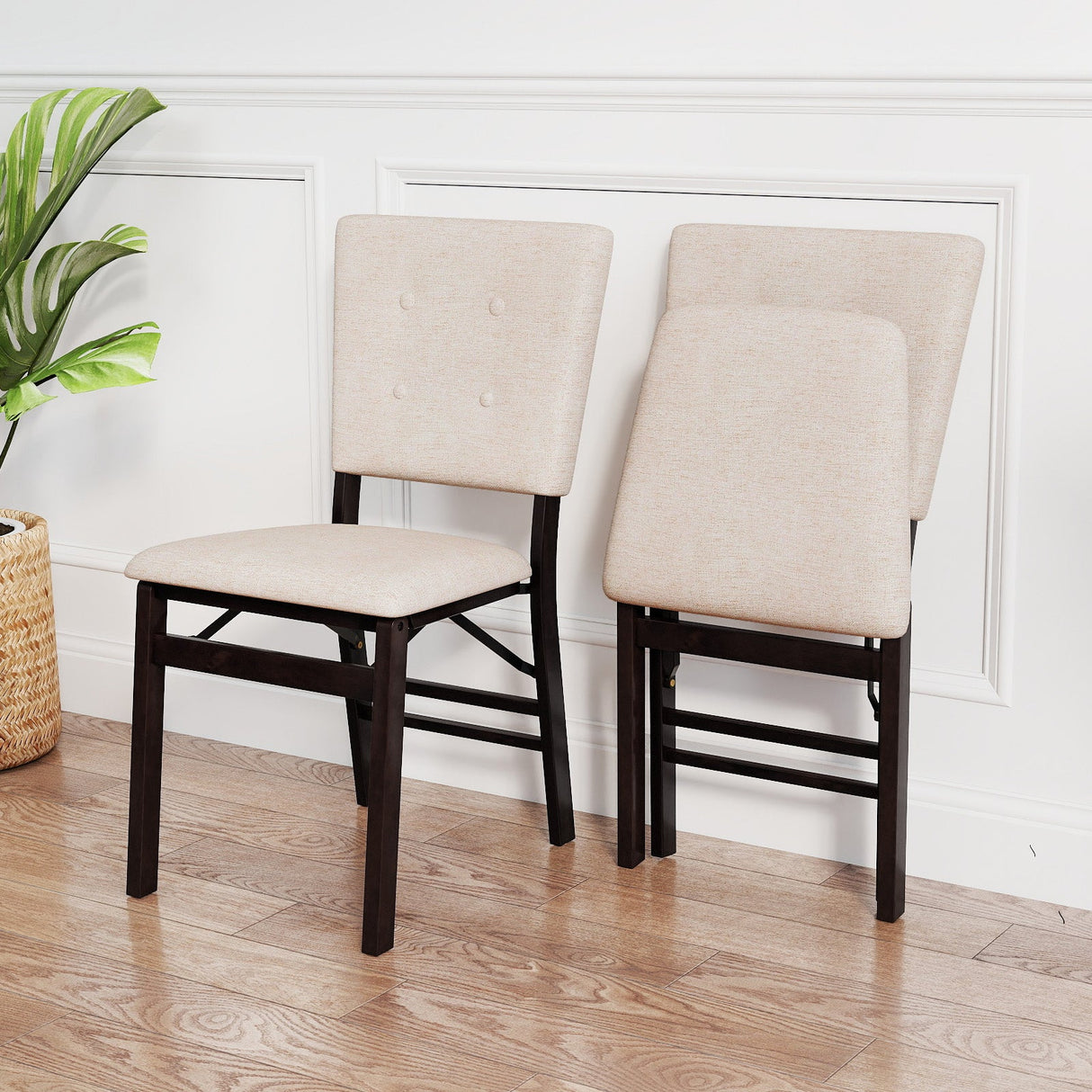 Juego de 2 sillas de comedor plegables sin brazos para cocina con asiento acolchado y respaldo reclinable