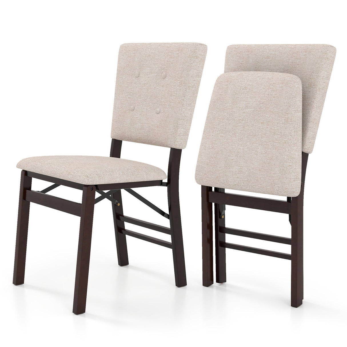 Juego de 2 sillas de comedor plegables sin brazos para cocina con asiento acolchado y respaldo reclinable