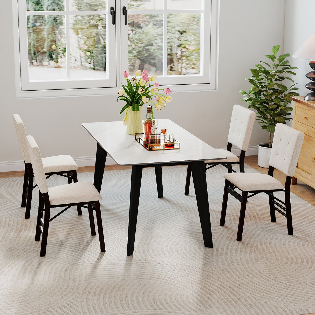 Juego de 4 sillas de comedor plegables sin brazos para cocina con asiento acolchado y respaldo reclinable