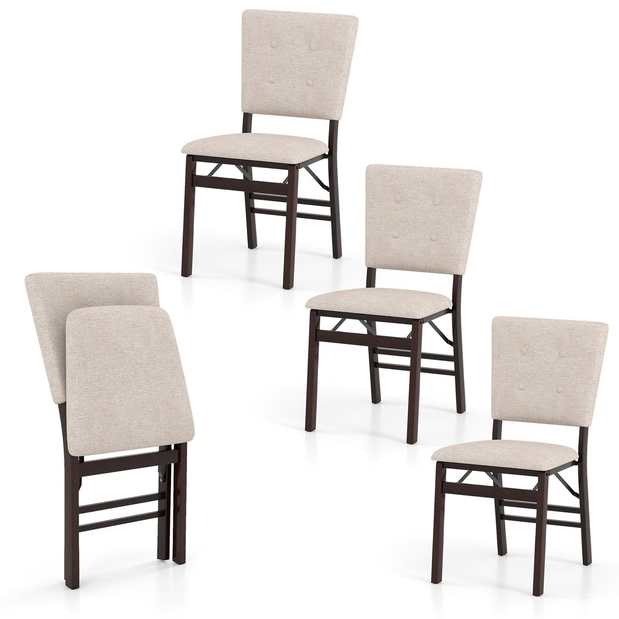 Juego de 4 sillas de comedor plegables sin brazos para cocina con asiento acolchado y respaldo reclinable